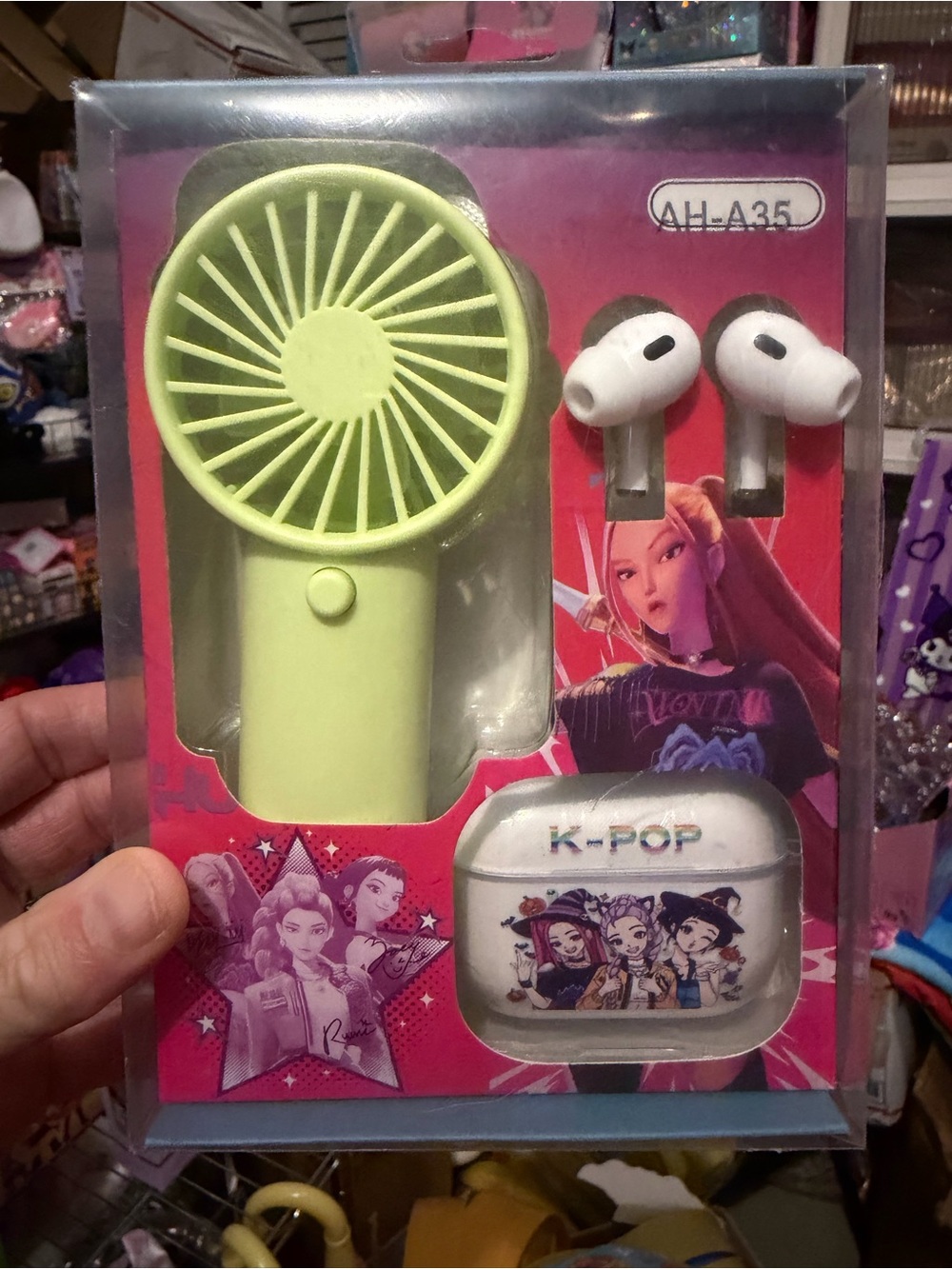 K Pop Light Green Kids Fan and K-Pop Earbuds Set